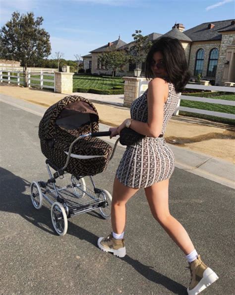 fendi stroller kylie|Kylie Jenner Takes Daughter Stormi Out for a Stroll in Fendi Gear.